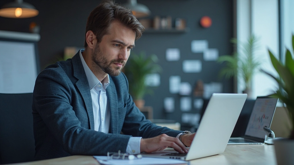 Профессионал работает с цифровыми инструментами для управления знаниями